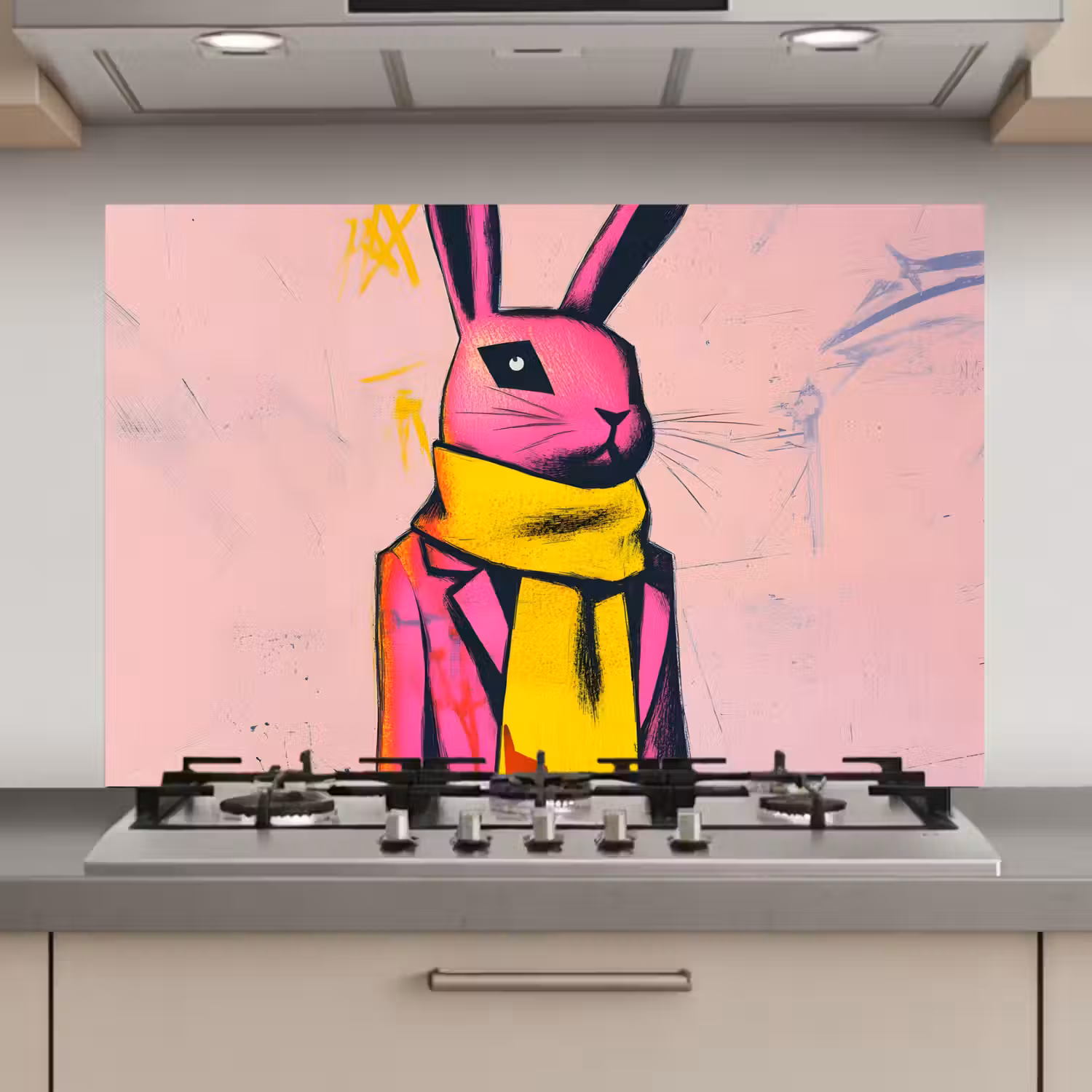 Abstract - Konijn - Sjaal - Geel keuken achterwand spatscherm klein -3d_website