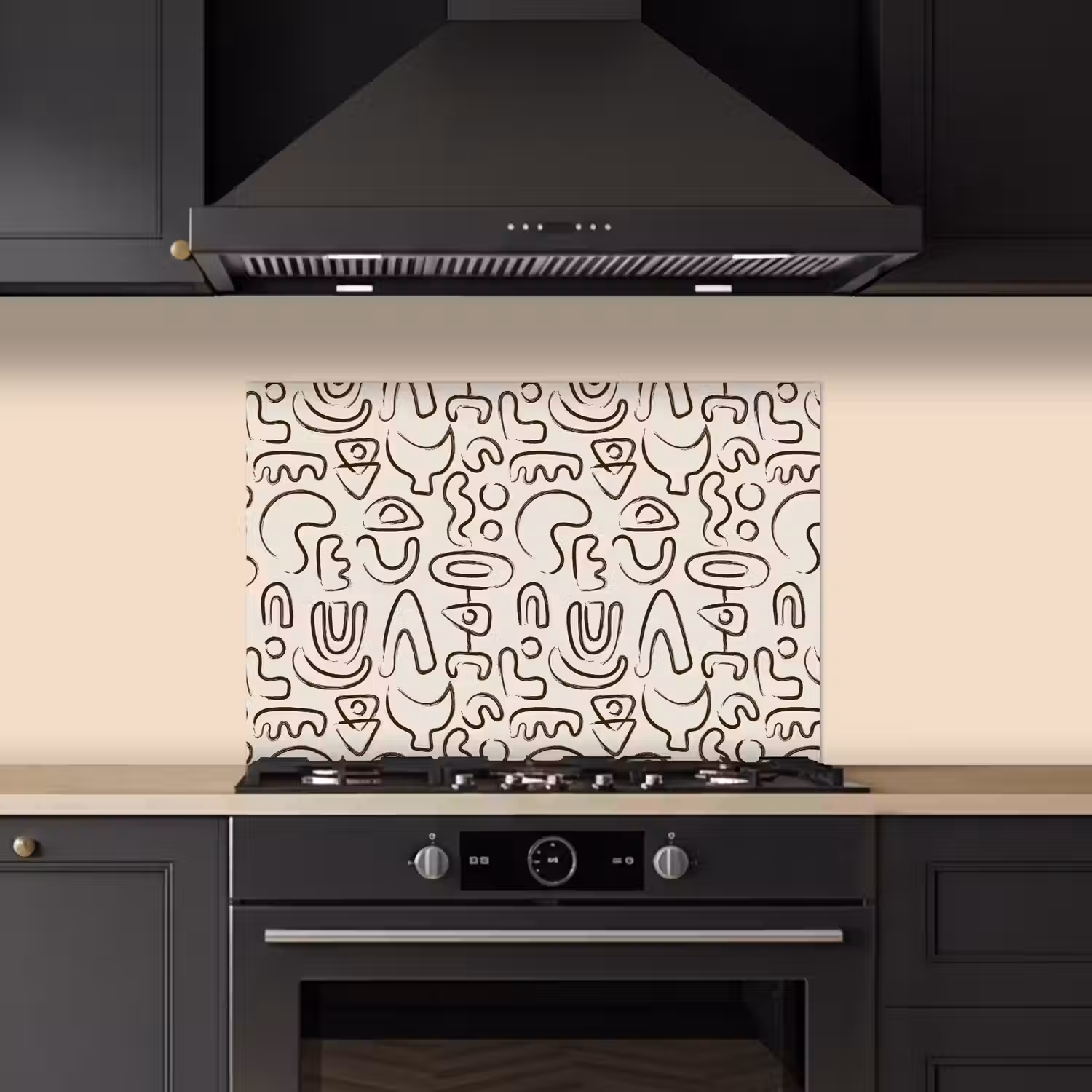 Abstract - Beige - Patroon - Donkerbruin keuken achterwand spatscherm klein 900 -sfeer1
