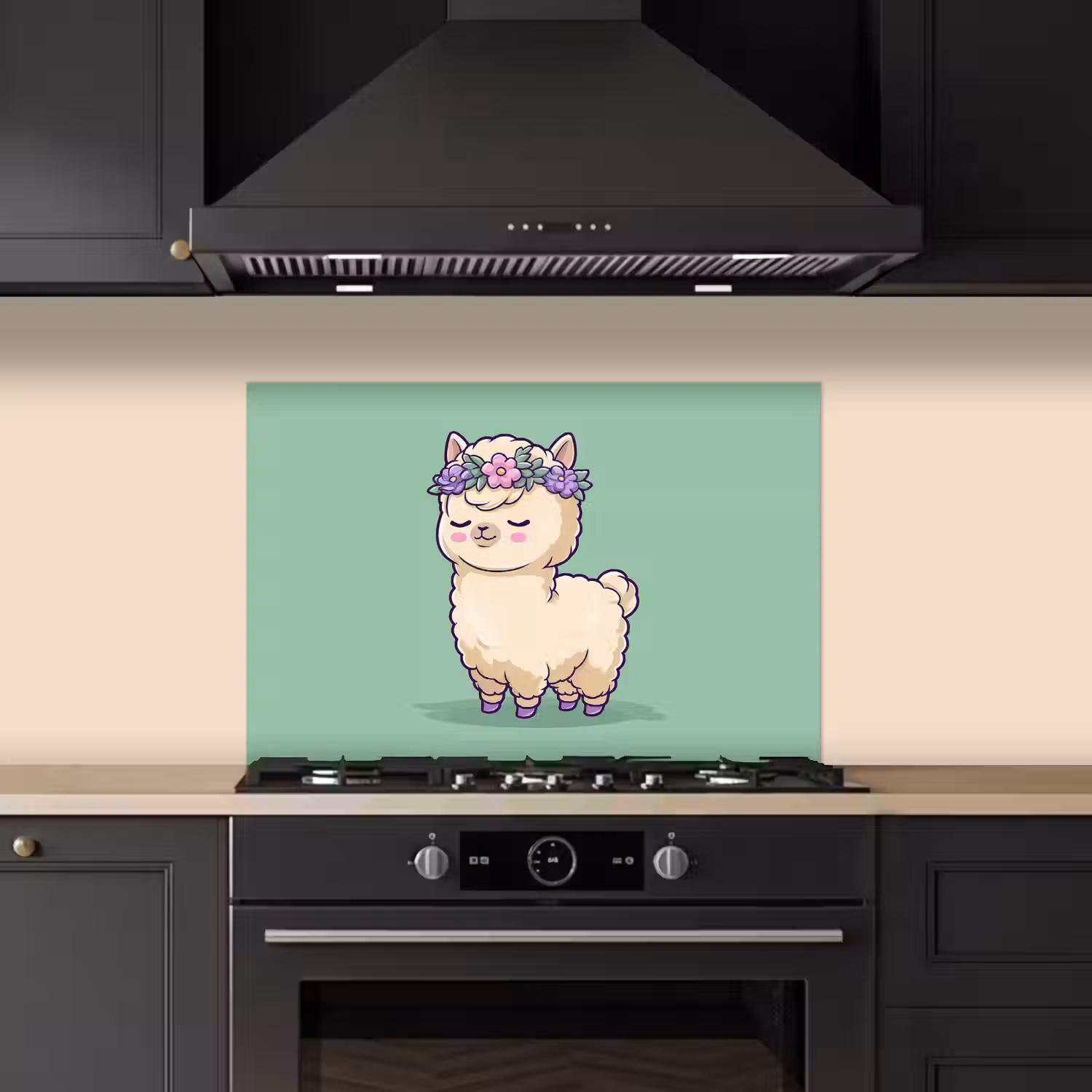 Alpaca - Groen - Bloemendiadeem keuken achterwand spatscherm klein -sfeer1