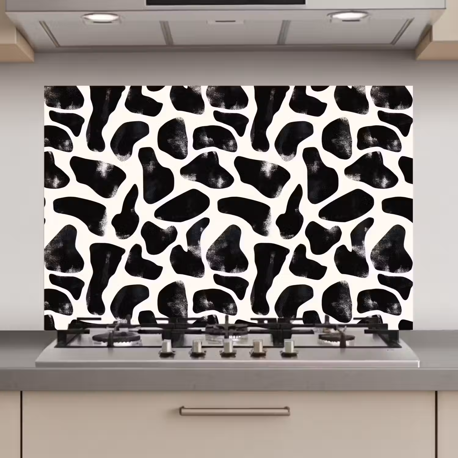 Dierenpatroon - Vlekken - Zwart - Wit keuken achterwand spatscherm klein 900 -3d_website