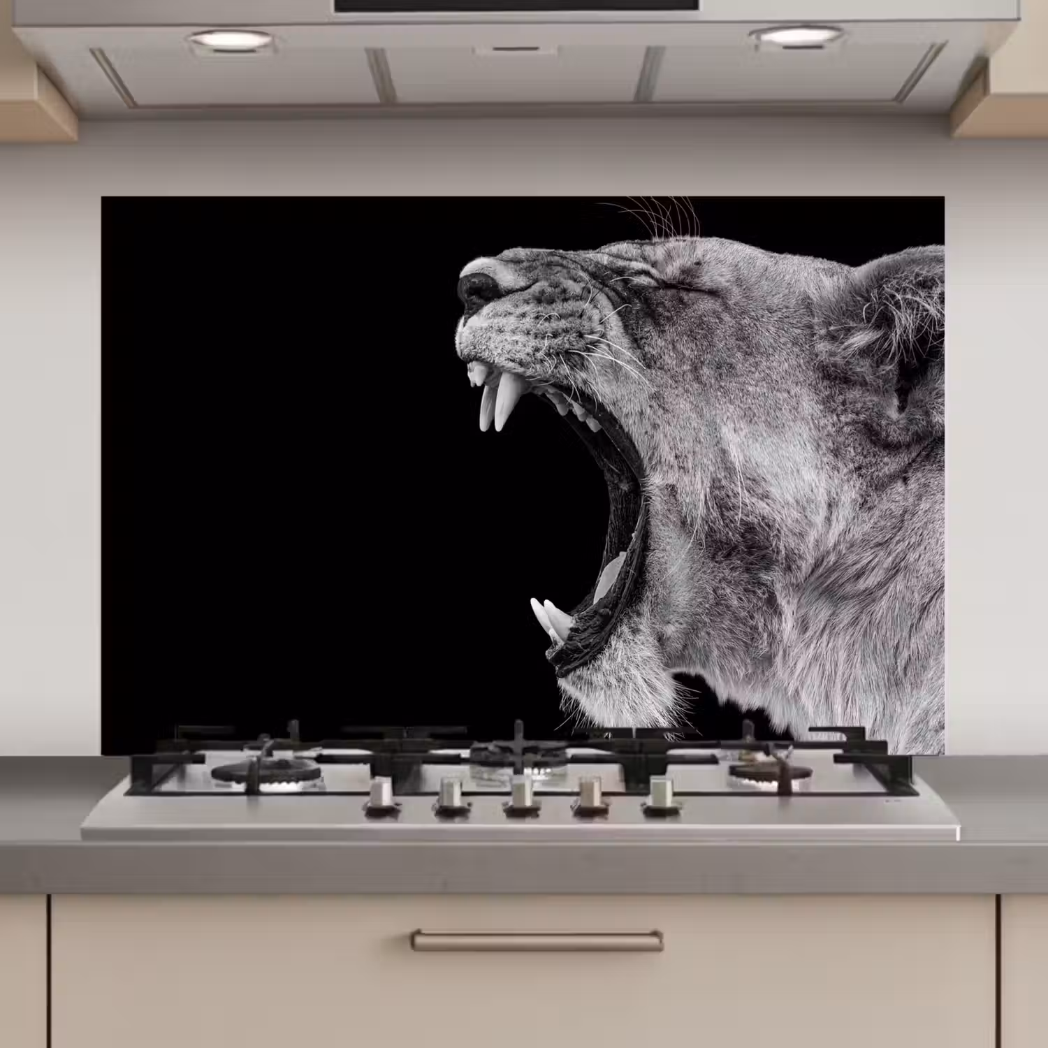 Dieren - Leeuw - Zwart - Wit - Portret keuken achterwand spatscherm klein -3d_website