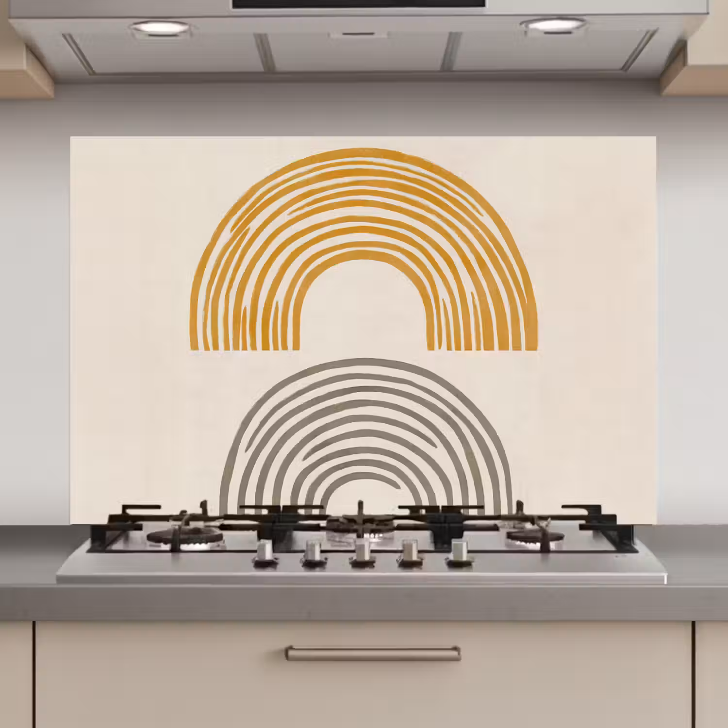 Bogen - Lijnen - Oranje - Minimalistisch keuken achterwand spatscherm klein -3d_website
