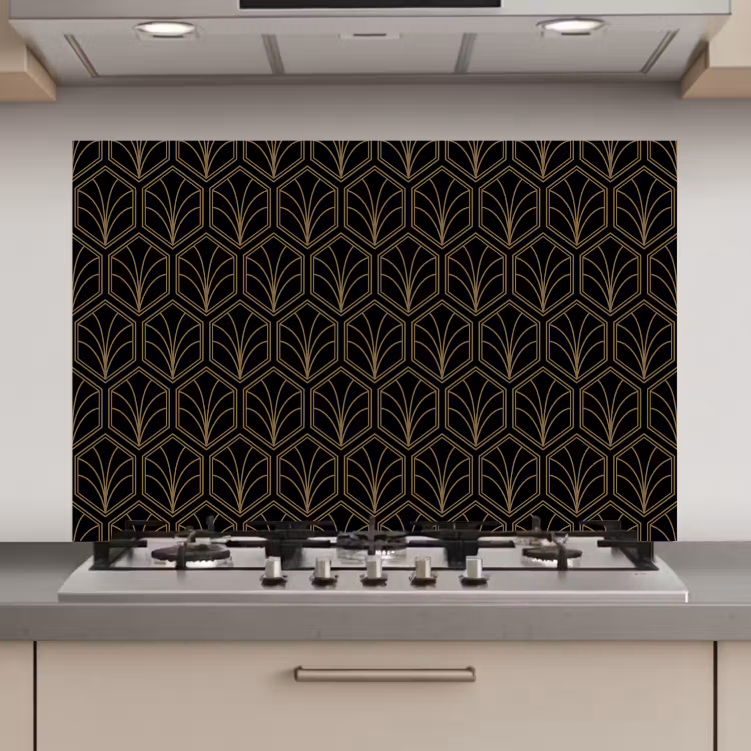 Pijlvorm - Waaier - Goud keuken achterwand spatscherm klein 900 -3d_website