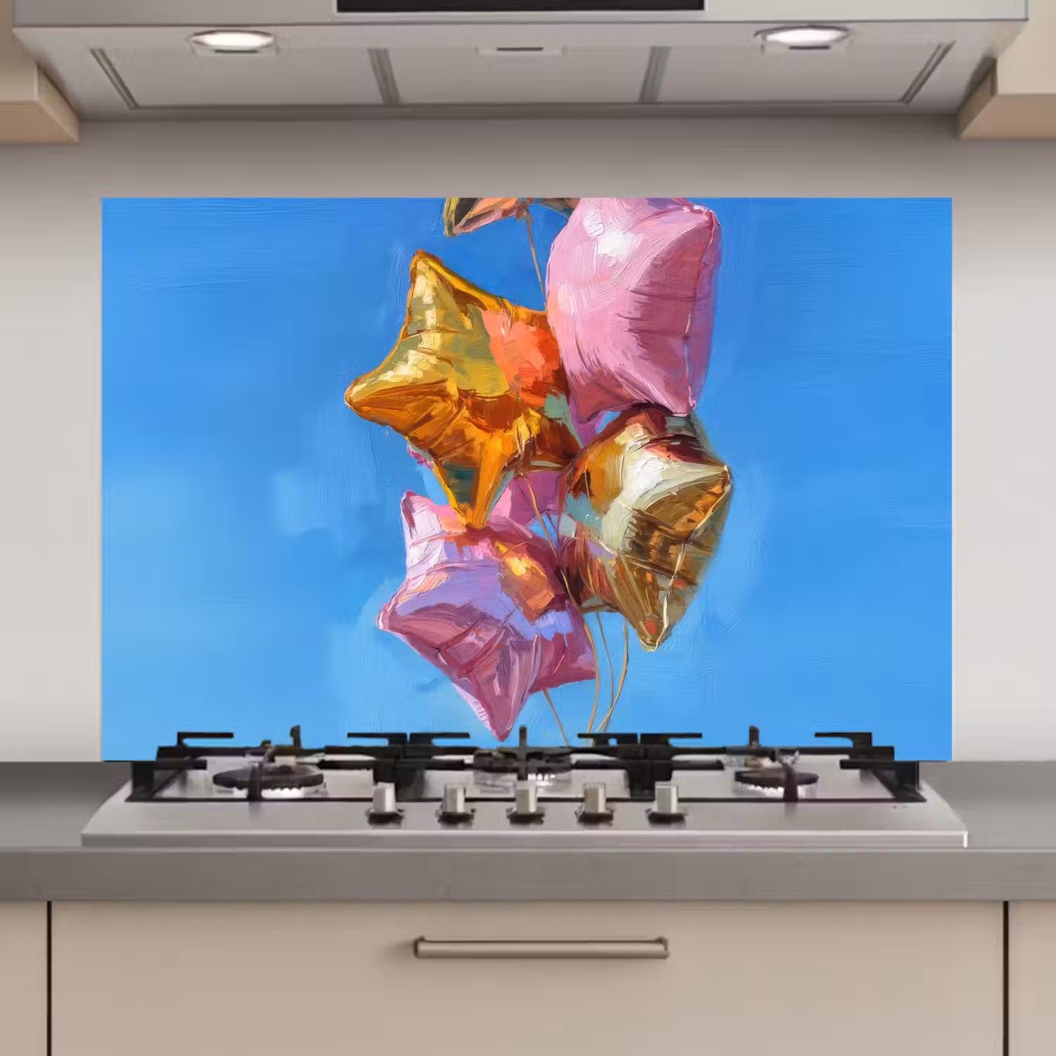 Ballonnen - Goud - Stervorm - Roze keuken achterwand spatscherm klein -3d_website