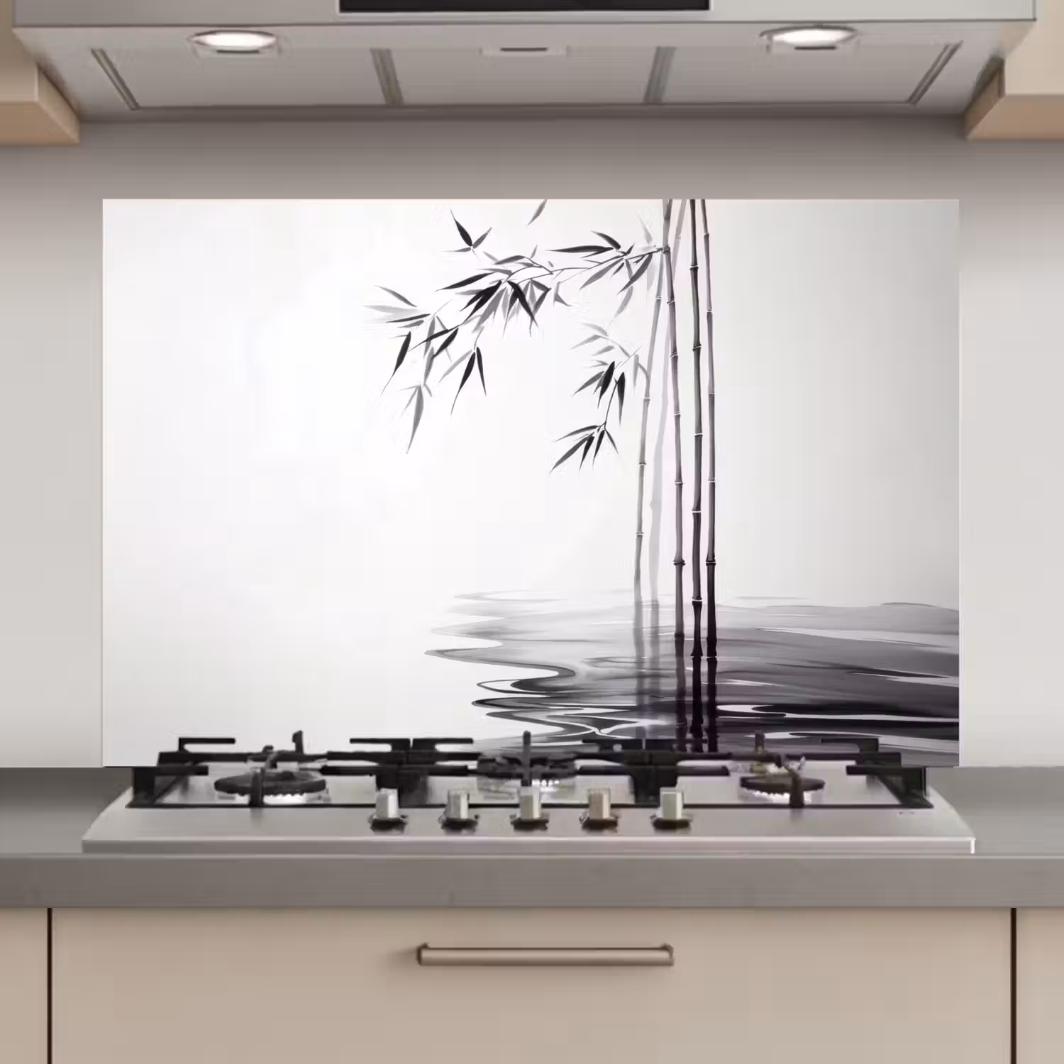 Bamboestammen - Water - Minimalistisch - Wit keuken achterwand spatscherm klein -3d_website
