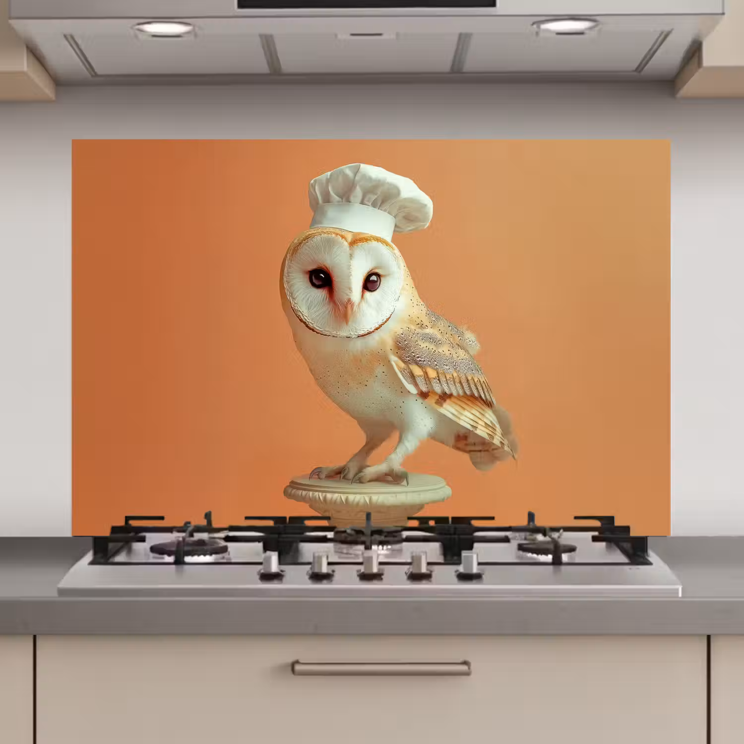 Kerkuil - Koksmuts - Oranje - Vogel keuken achterwand spatscherm klein -3d_website