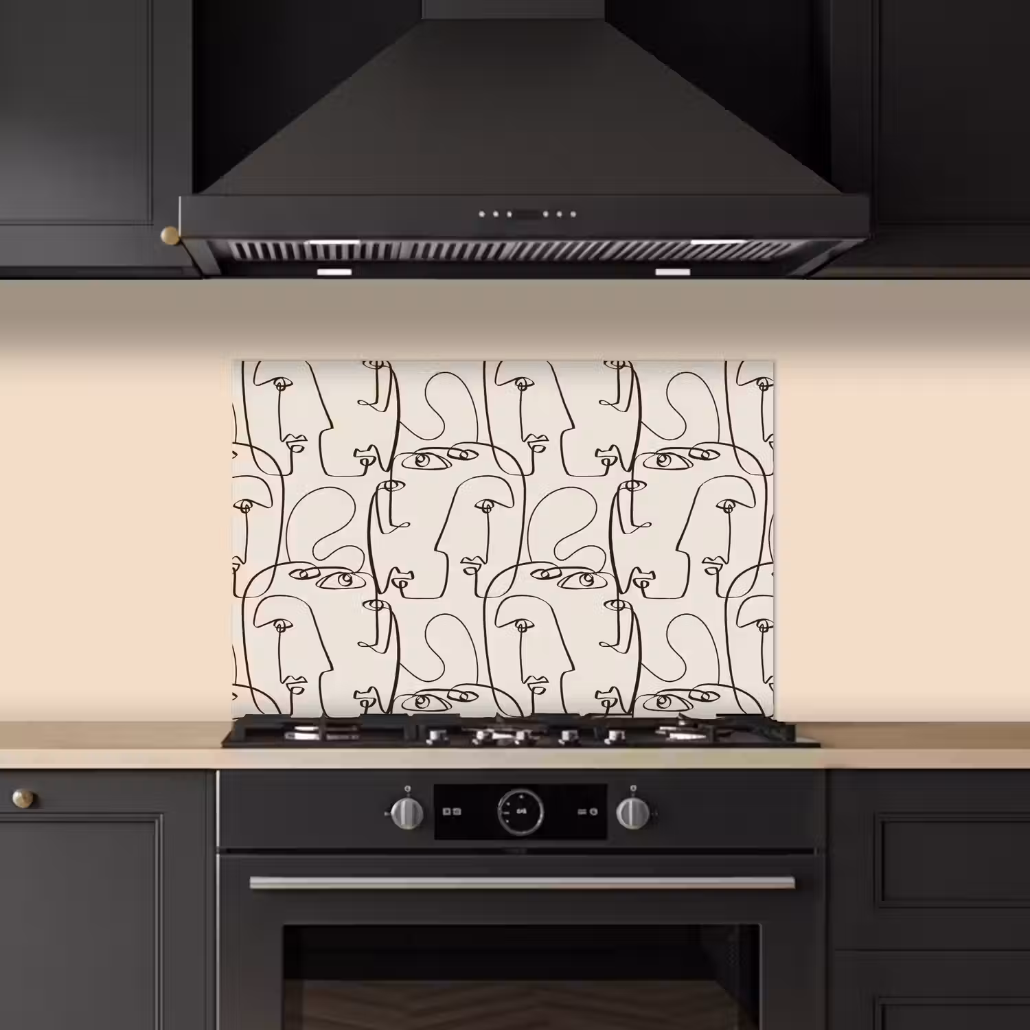 Beige - Gezicht - Lijnen - Bruin keuken achterwand spatscherm klein 900 -sfeer1
