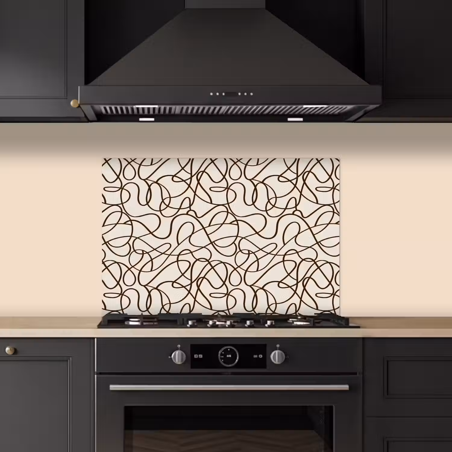 Beige - Lijnen - Donkerbruin keuken achterwand spatscherm klein 900 -sfeer1