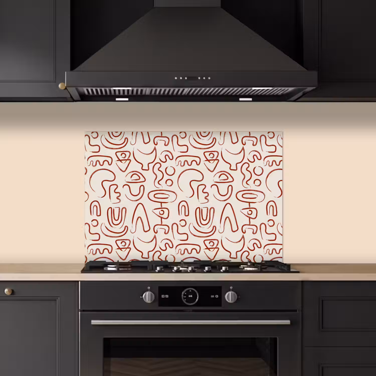 Beige - Vormen - Rood - Patroon keuken achterwand spatscherm klein 900 -sfeer1