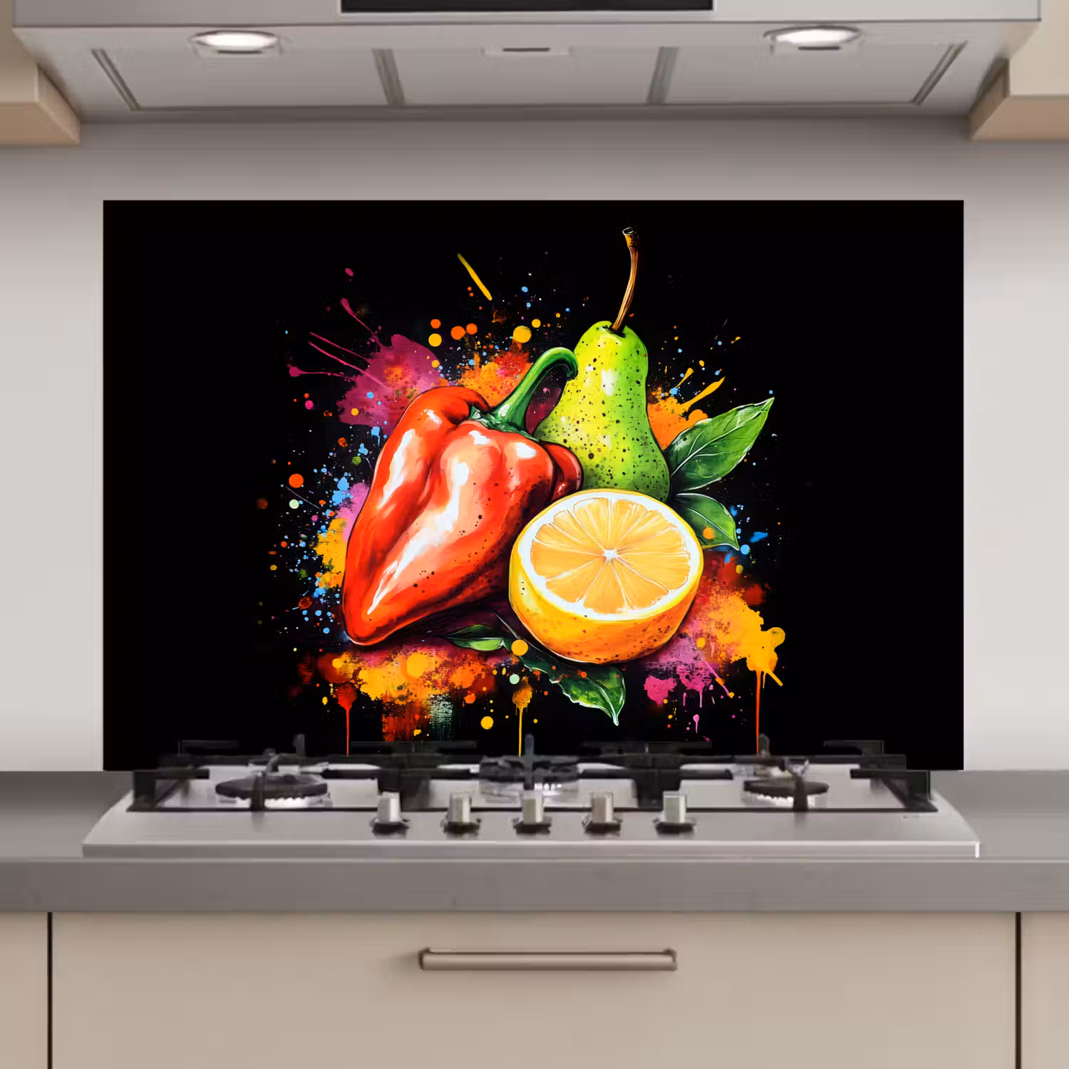 Paprika - Peer - Citroen - Graffiti - Verf - Abstract keuken achterwand spatscherm klein -3d_website