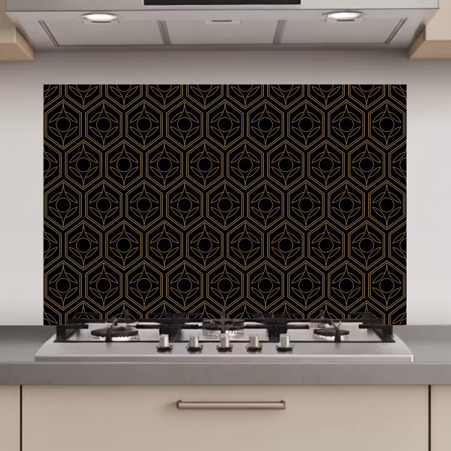 Zwart - Goud - Bloemenkern keuken achterwand spatscherm klein 900 -3d_website