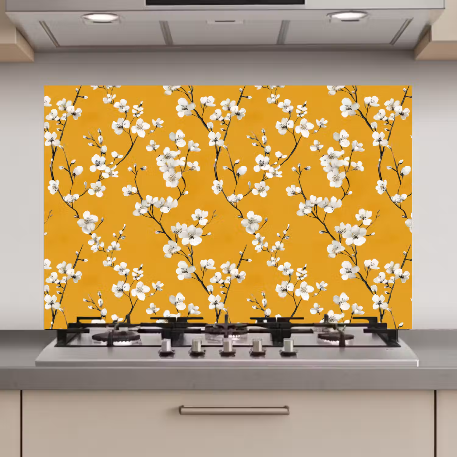 Bloesemtak - Aquarel - Geel keuken achterwand spatscherm klein 900 -3d_website
