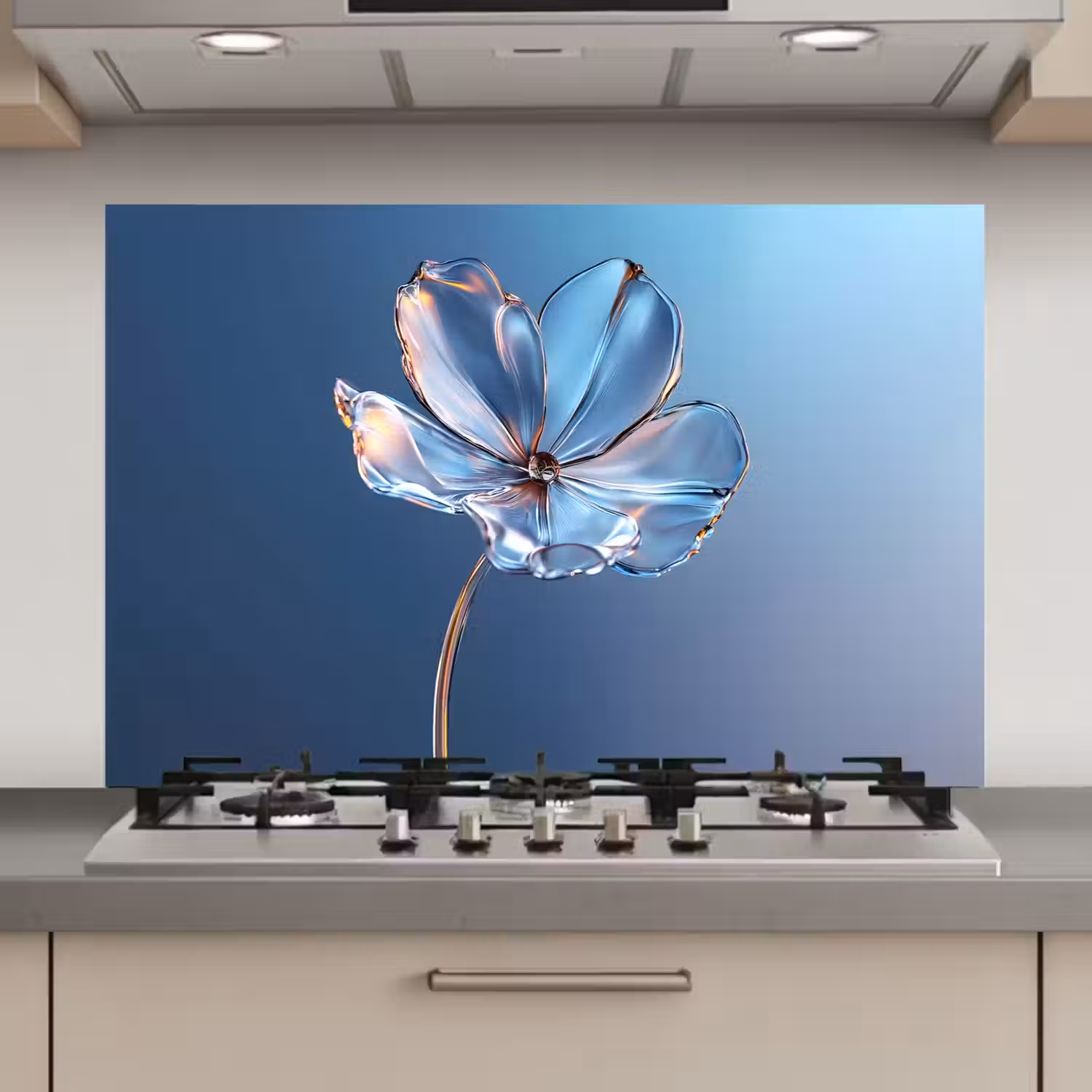 Blauw - Bloem - Glazen - Sierlijk keuken achterwand spatscherm klein -3d_website