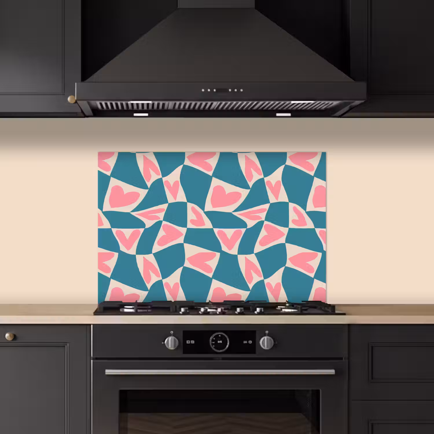 Blauw - Vlakken - Patroon - Hartjes keuken achterwand spatscherm klein 900 -sfeer1