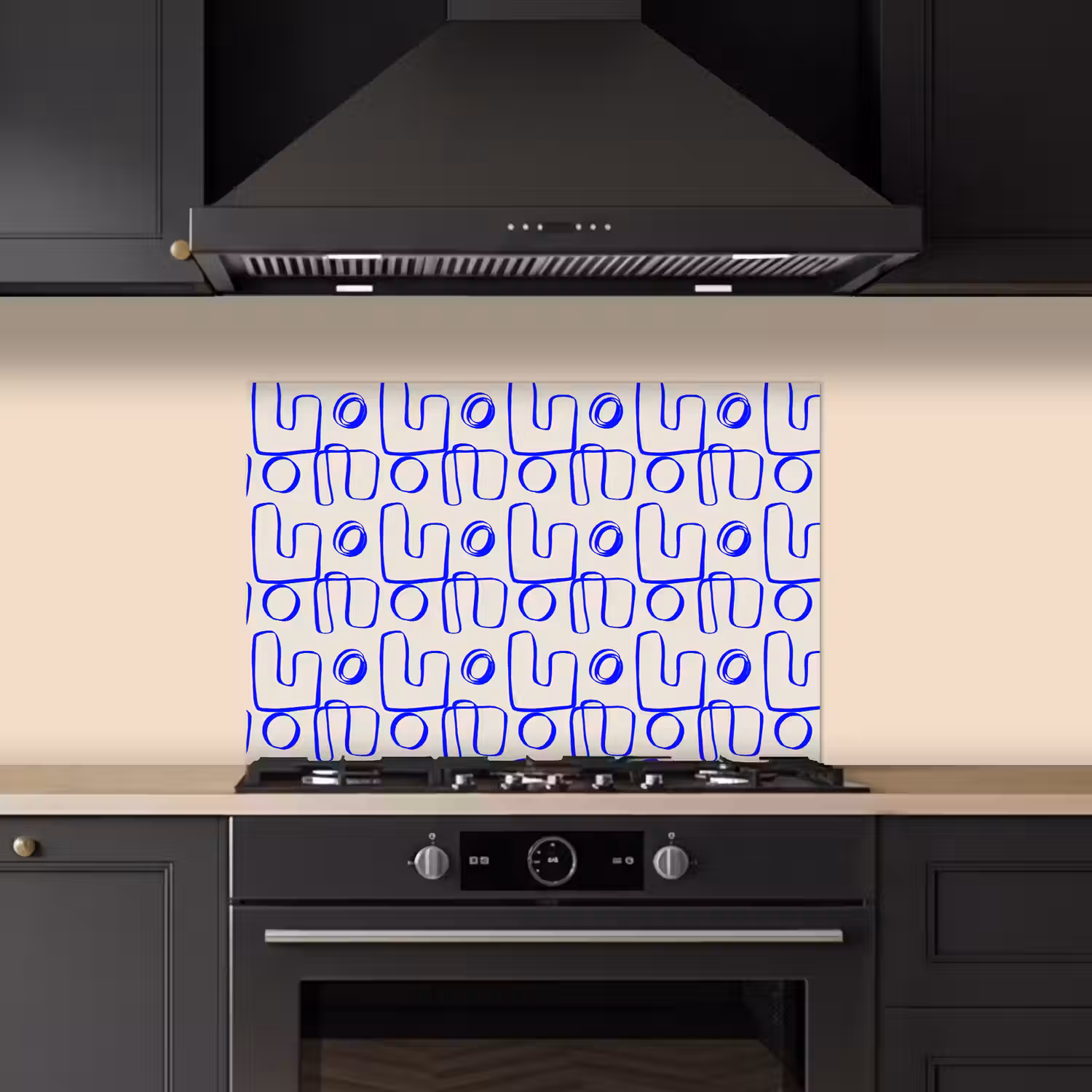 Blauw - Patroon - Beige - Abstract keuken achterwand spatscherm klein 900 -sfeer1
