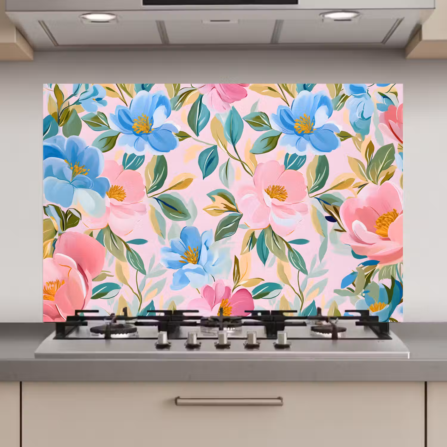 Blauw - Roze - Bloemen keuken achterwand spatscherm klein -3d_website