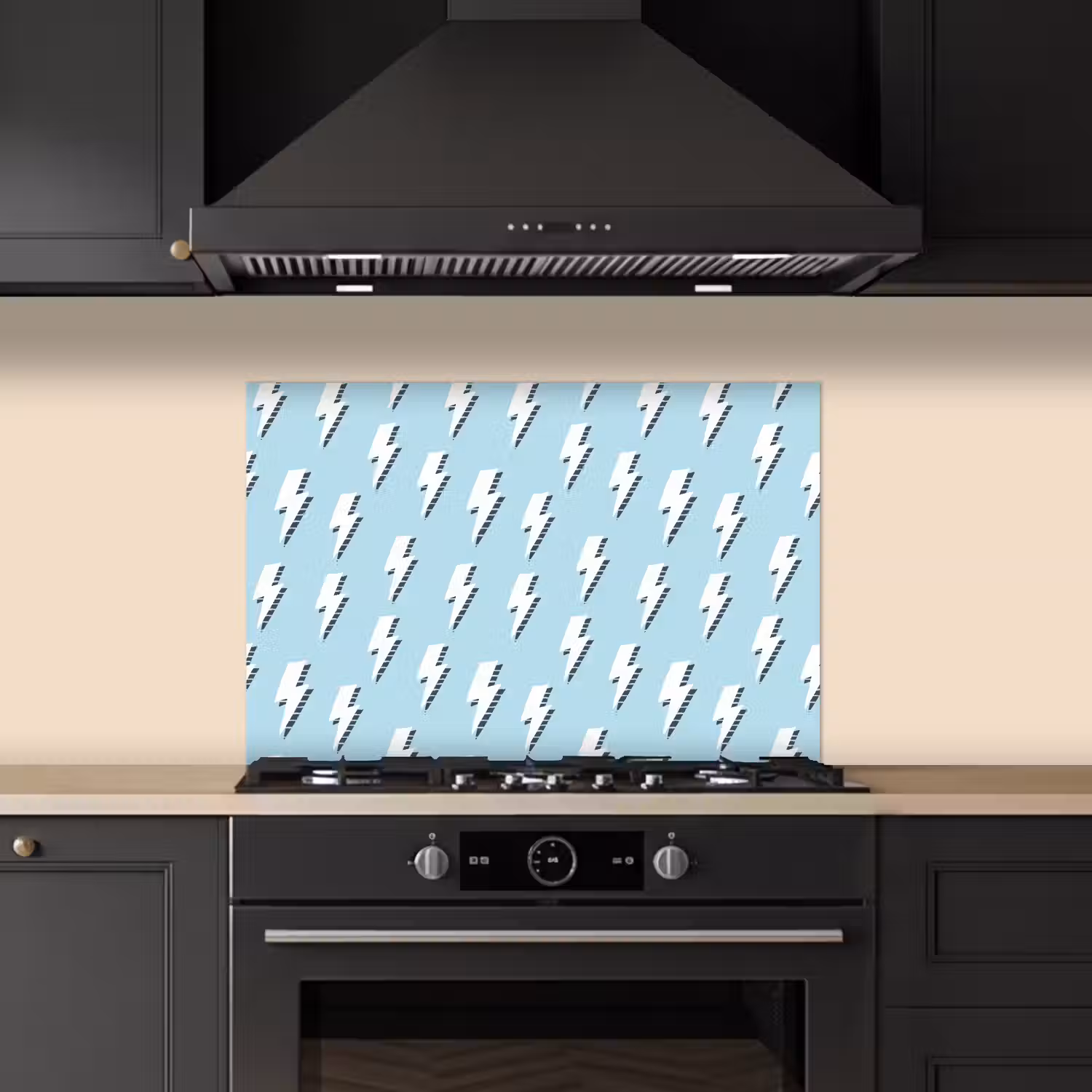 Blauw - Wit - Patroon - Bliksem keuken achterwand spatscherm klein 900 -sfeer1