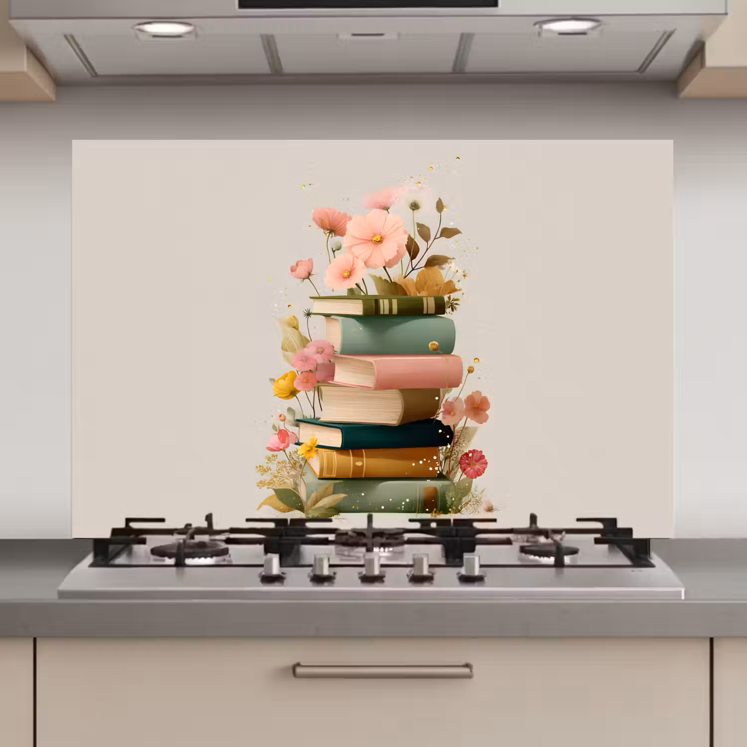 Boeken - Stapel - Bloemen - Kleurrijk keuken achterwand spatscherm klein -3d_website