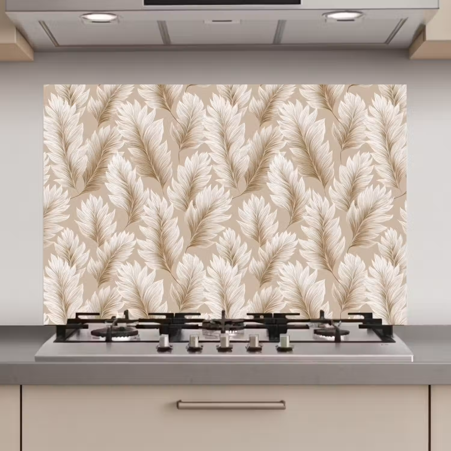 Botanisch - Patroon - Beige keuken achterwand spatscherm klein 900 -3d_website