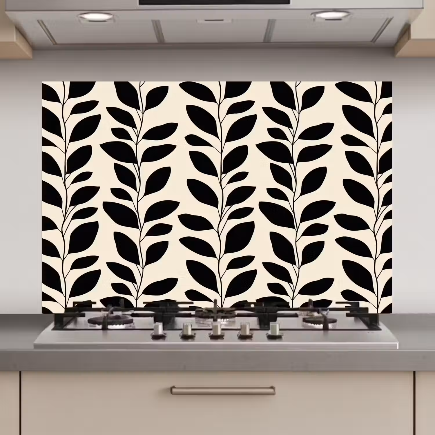 Botanisch - Dessin - Zwart - Beige keuken achterwand spatscherm klein 900 -3d_website