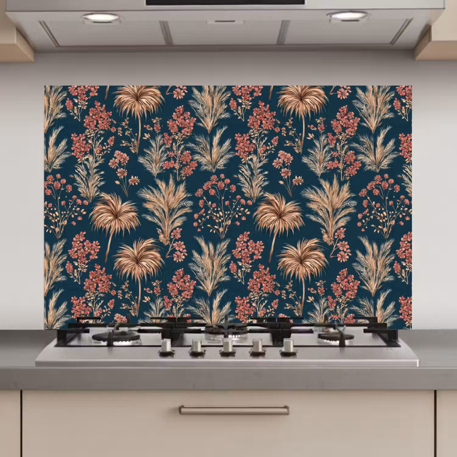 Botanisch - Patroon - Blauw keuken achterwand spatscherm klein 900 -3d_website