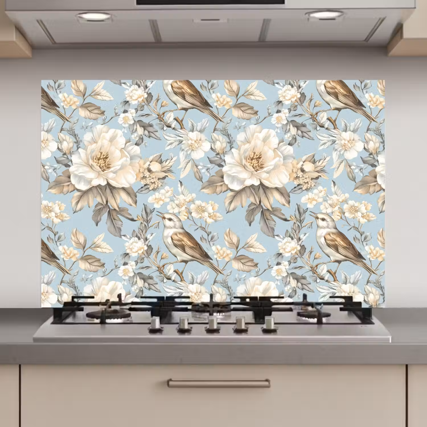 Botanisch - Zangvogel - Blauw keuken achterwand spatscherm klein 900 -3d_website