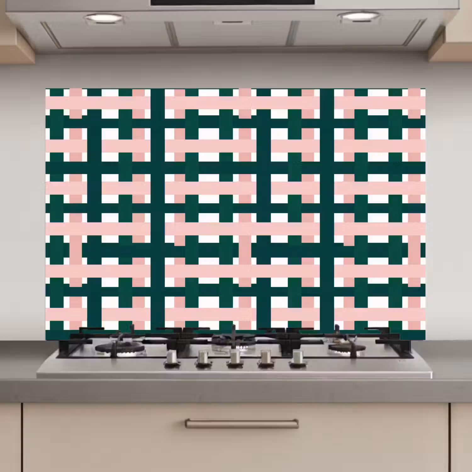 Vlechtpatroon - Groen - Roze - Grafisch keuken achterwand spatscherm klein 900 -3d_website