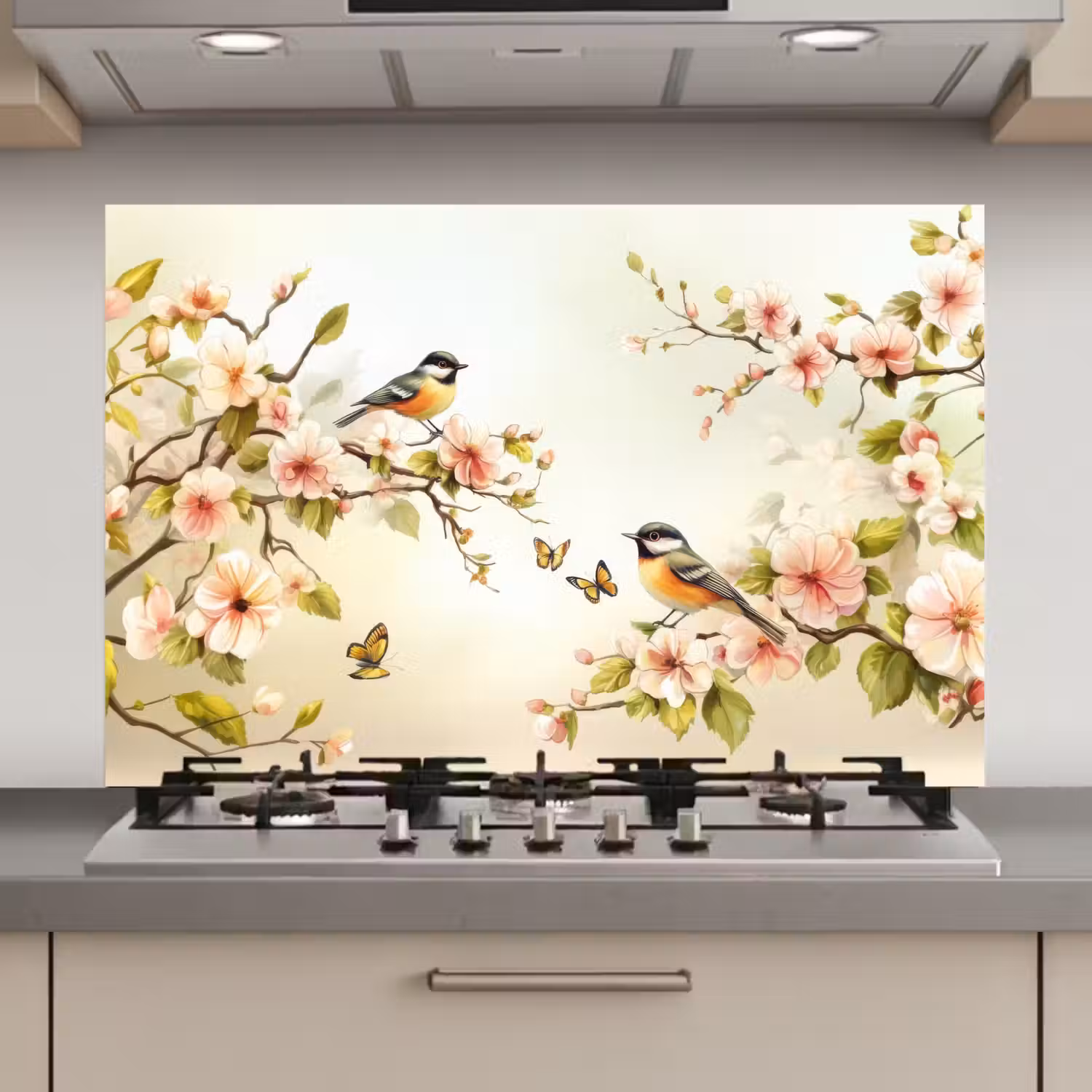 Takken - Bloemen - Vogeltjes - Roze keuken achterwand spatscherm klein -3d_website