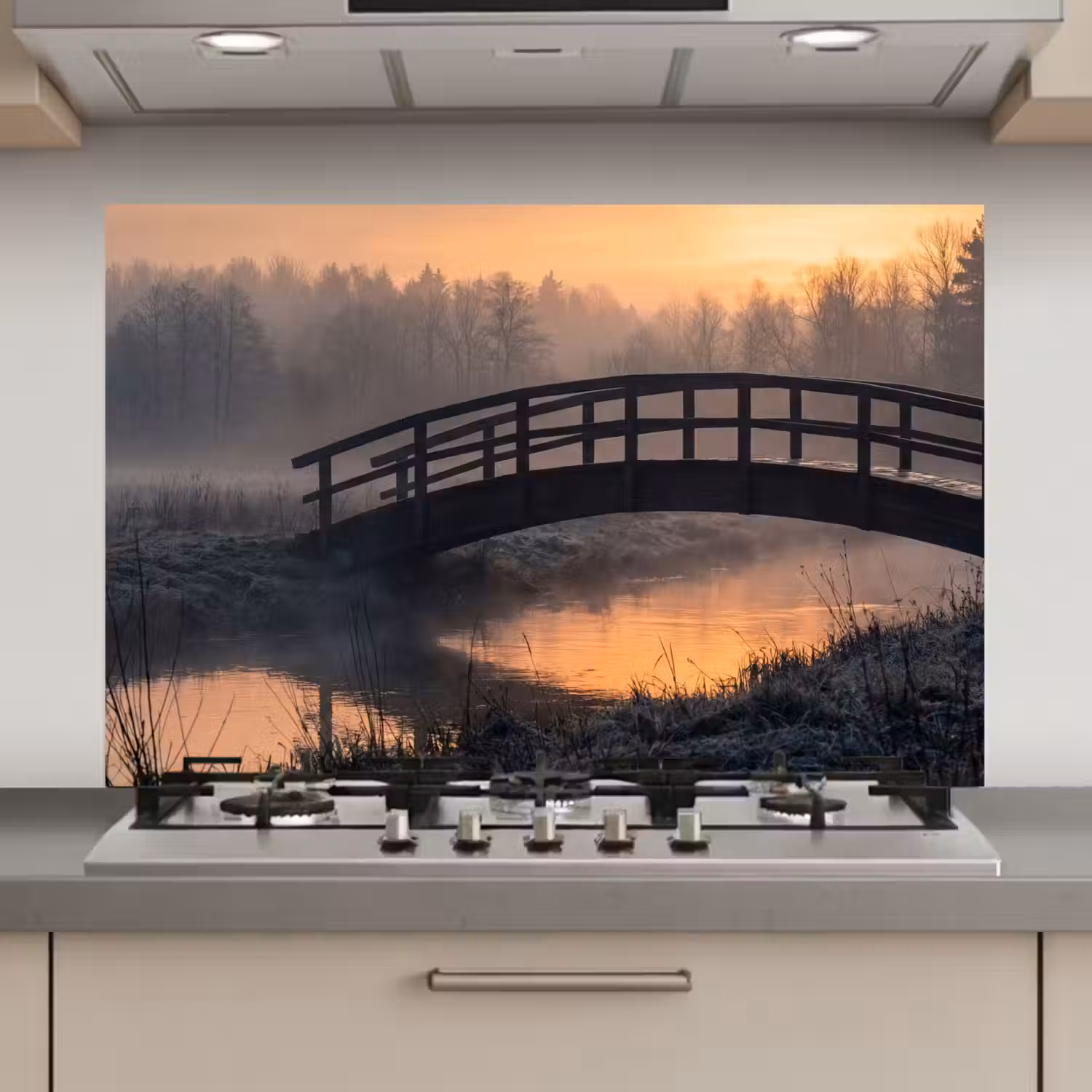 Brug - Mist - Bomen - Water keuken achterwand spatscherm klein -3d_website