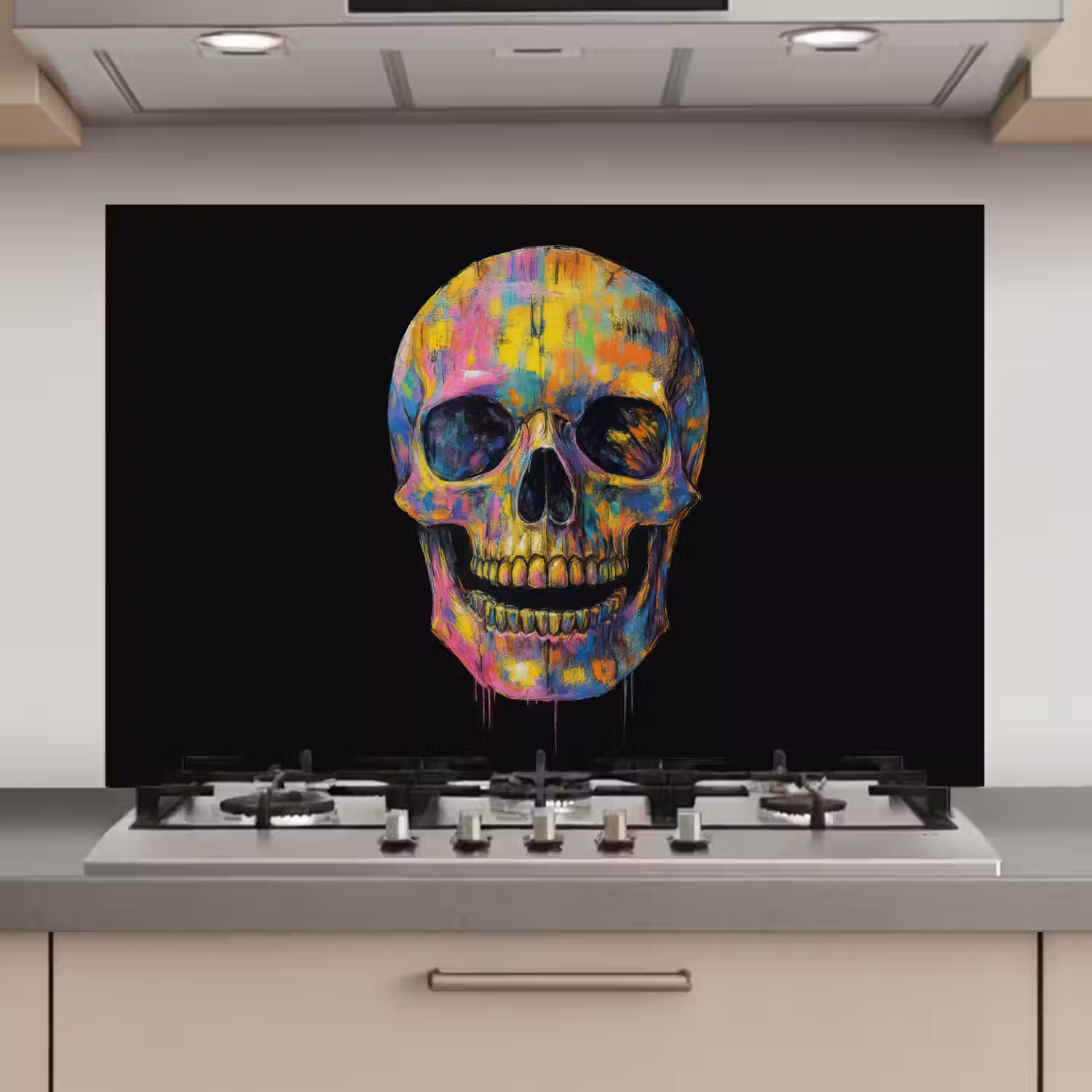 Penseelstreken - Schedel - Kleurrijk - Abstract keuken achterwand spatscherm klein -3d_website