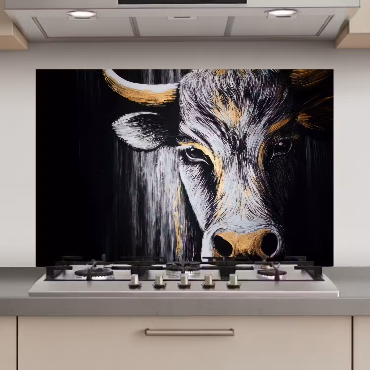Stier - Hoorns - Snuit - Goud keuken achterwand spatscherm klein -3d_website