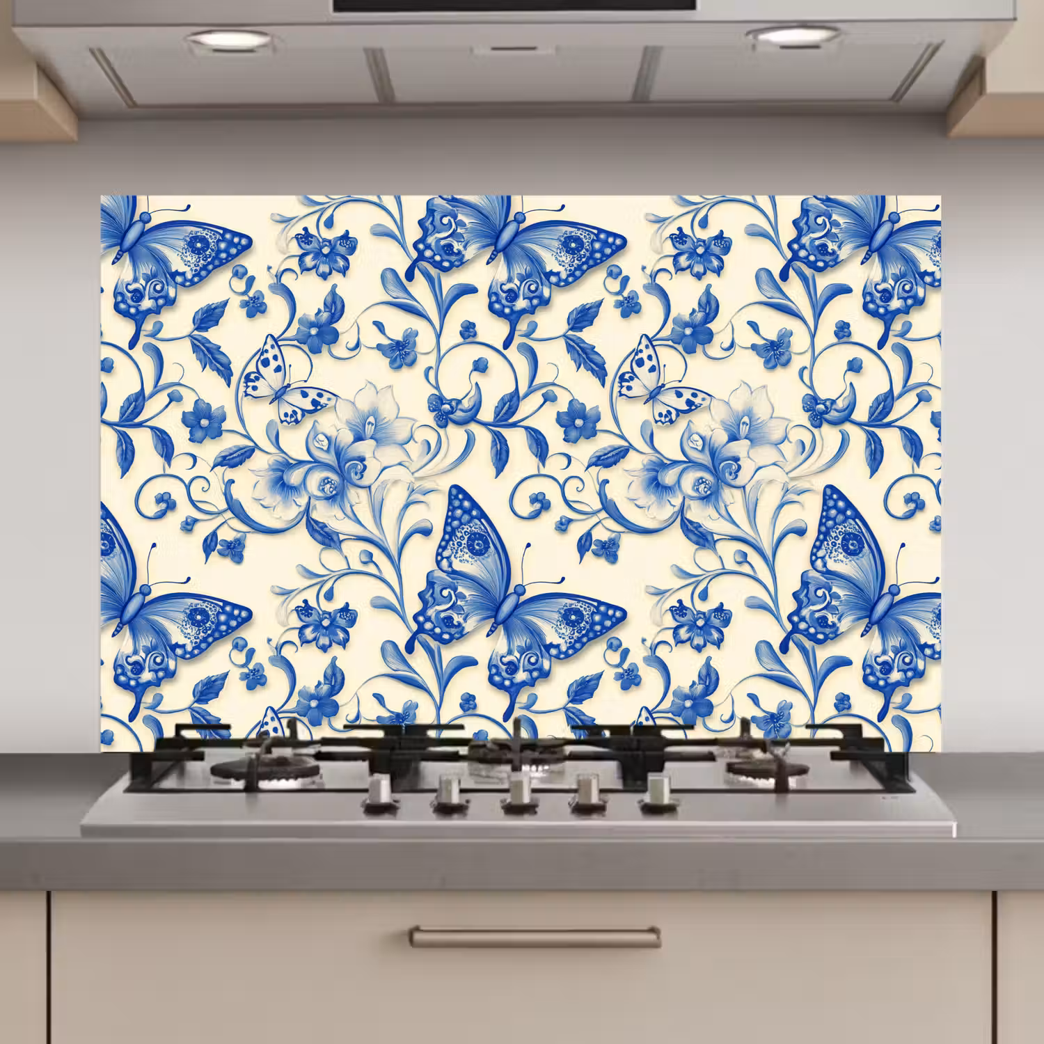 Vlinders - Bloemen - Blauw - Botanisch keuken achterwand spatscherm klein 900 -3d_website