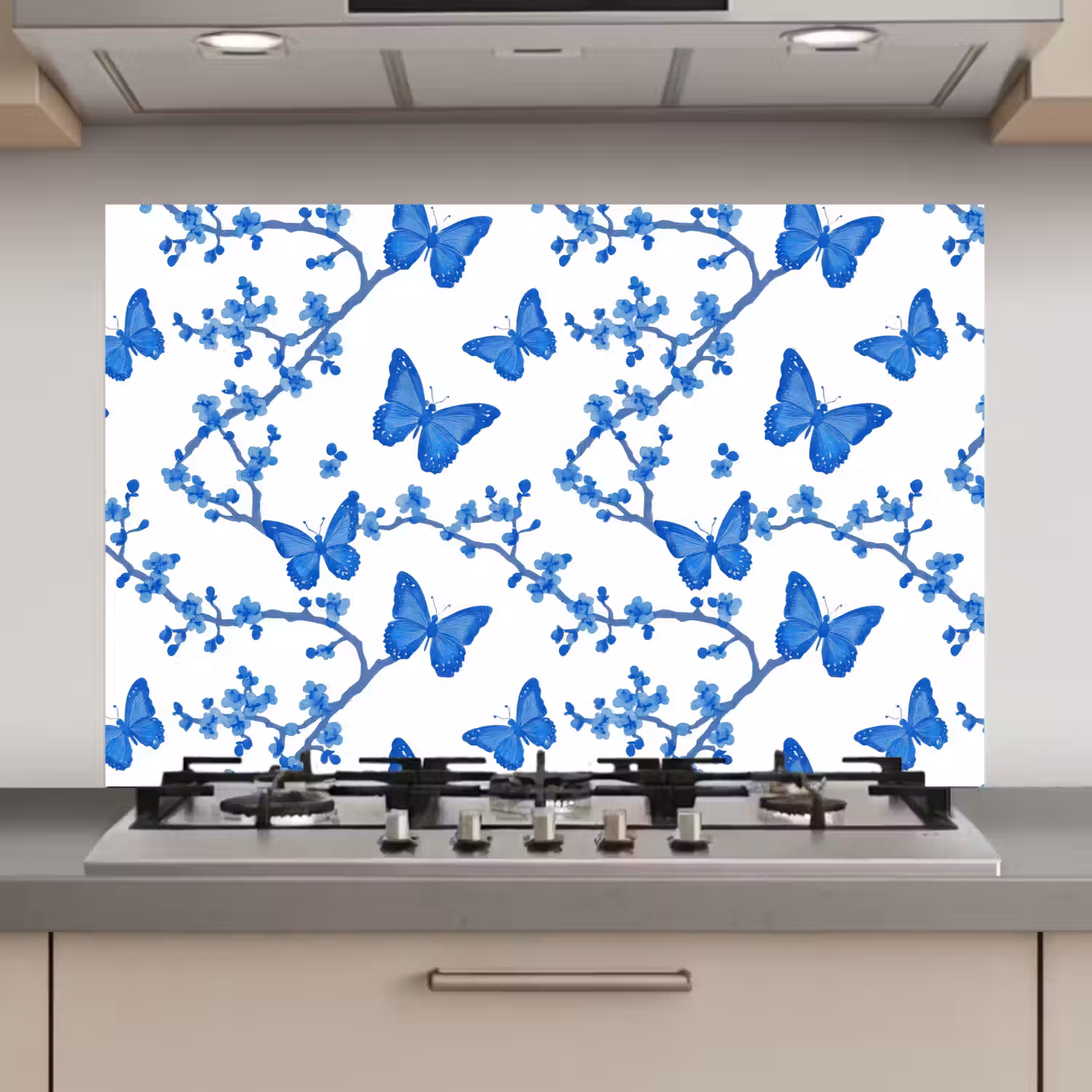 Vlinder - Bloemen - Blauw keuken achterwand spatscherm klein 900 -3d_website
