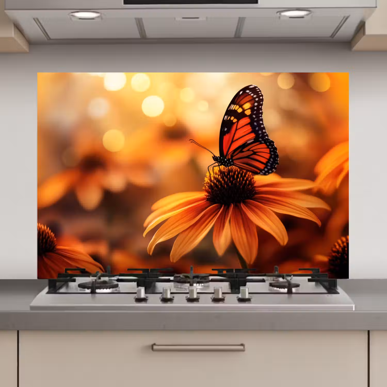 Vlinder - Bloemen - Oranje keuken achterwand spatscherm klein -3d_website