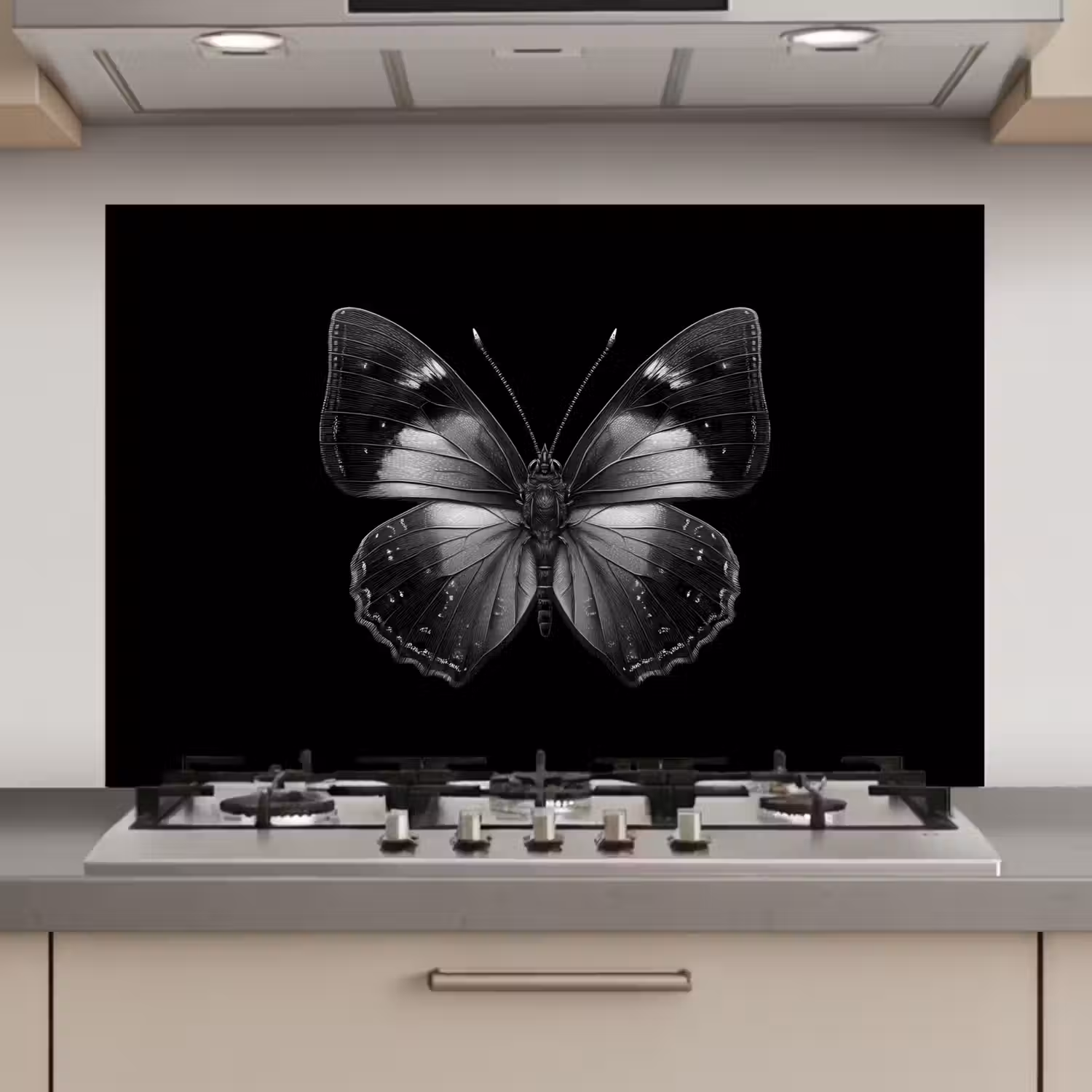 Vlinder - Grijs - Mysterieus keuken achterwand spatscherm klein -3d_website