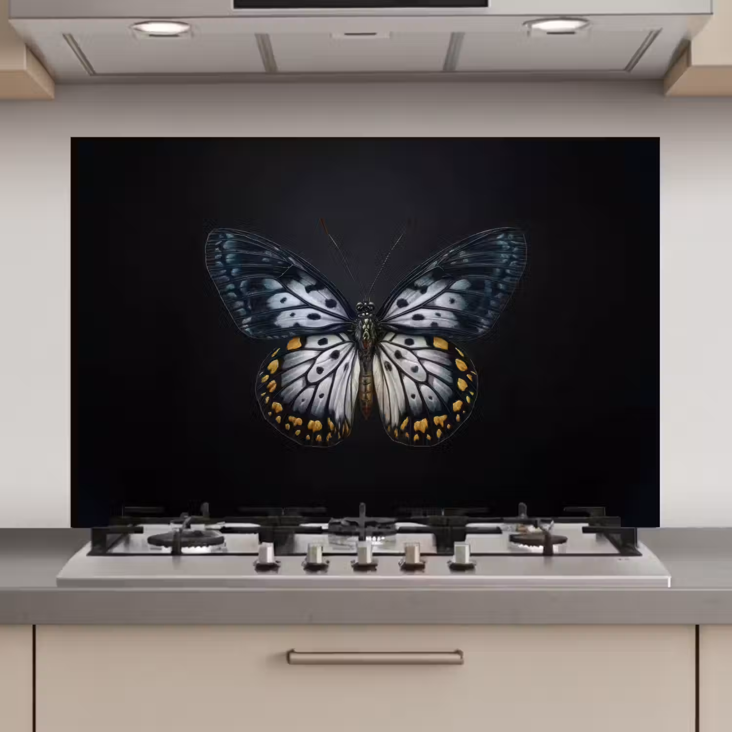 Vlinder - Monochroom - Balans keuken achterwand spatscherm klein -3d_website