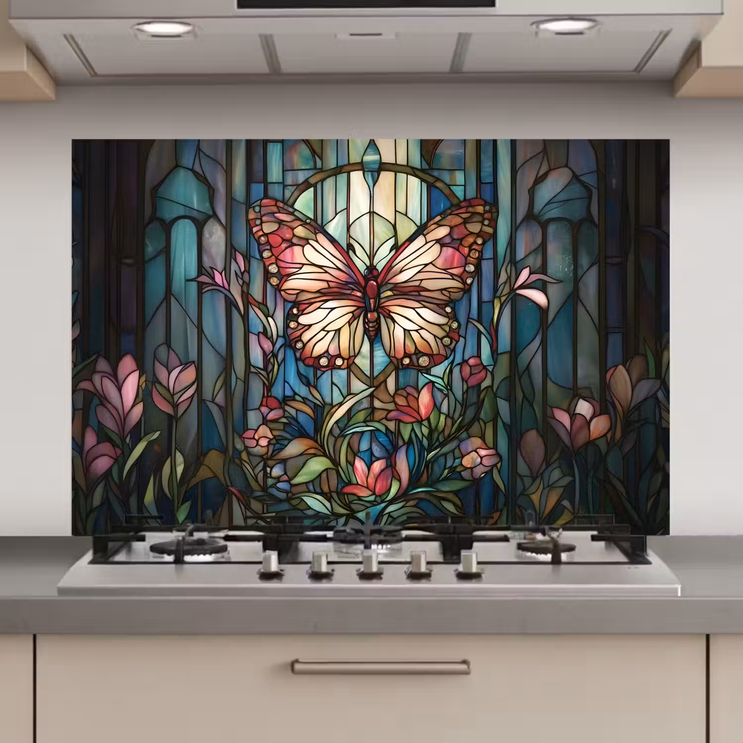 Vlinder - Roze - Bloemen - Bladeren keuken achterwand spatscherm klein -3d_website