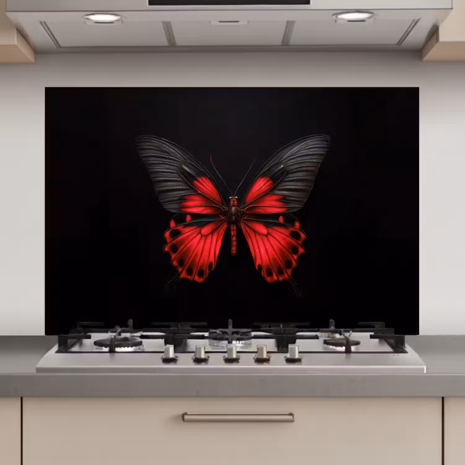 Vlinder - Rood - Contrast keuken achterwand spatscherm klein -3d_website