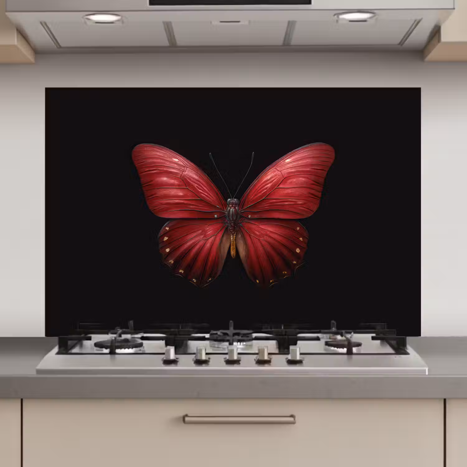 Vlinder - Rood - Minimalistisch keuken achterwand spatscherm klein -3d_website