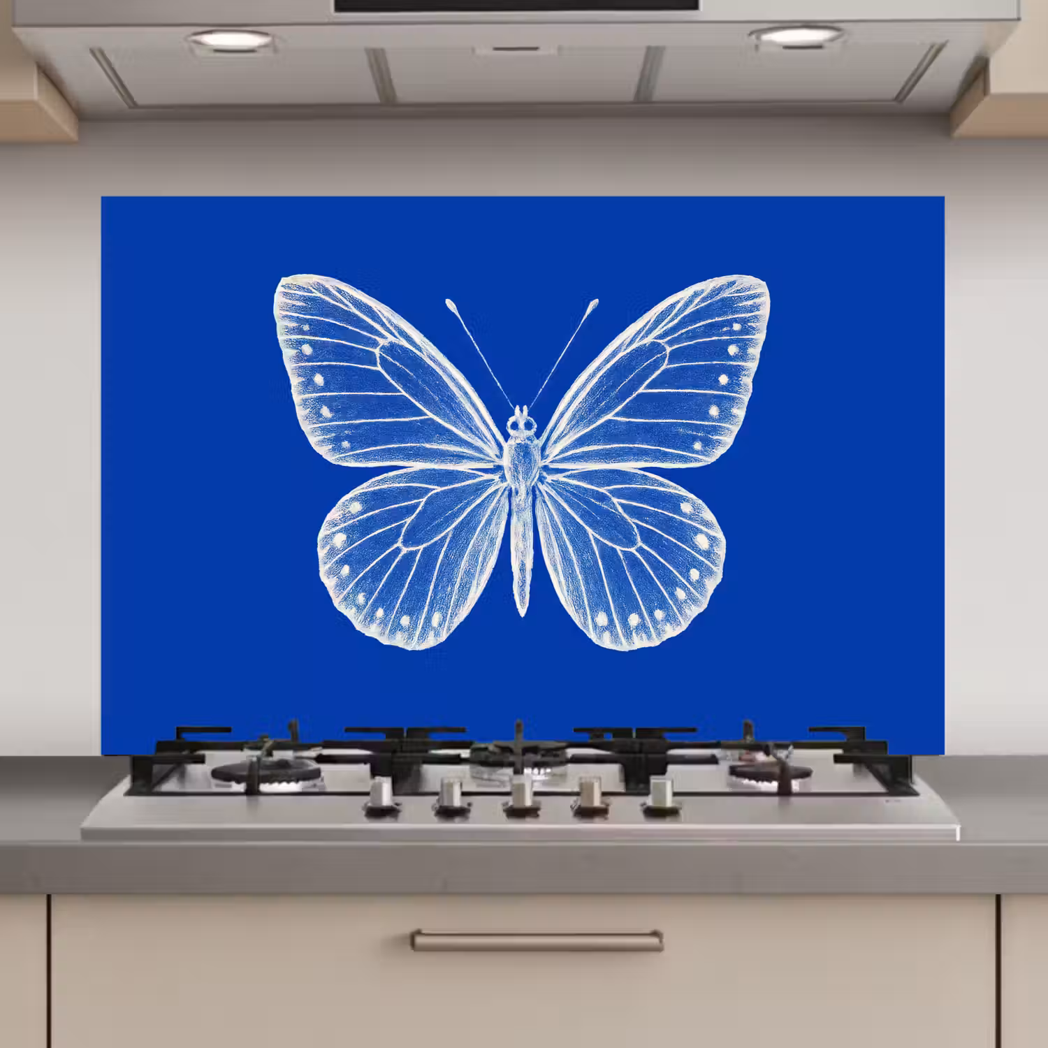 Vlinder - Wit - Getekend - Stippen keuken achterwand spatscherm klein -3d_website