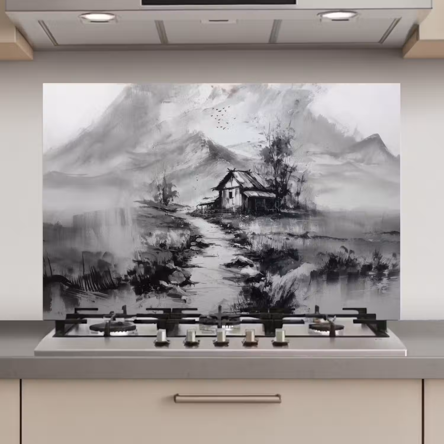 Hut - Grijs - Bergen - Mistig keuken achterwand spatscherm klein -3d_website