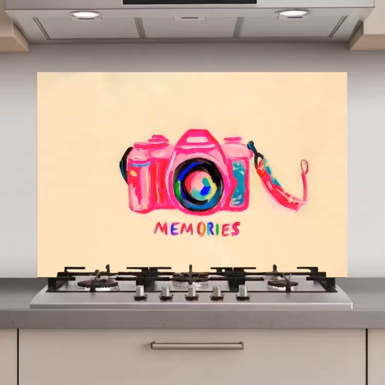 Camera - Memories - Roze - Geschilderd keuken achterwand spatscherm klein -3d_website