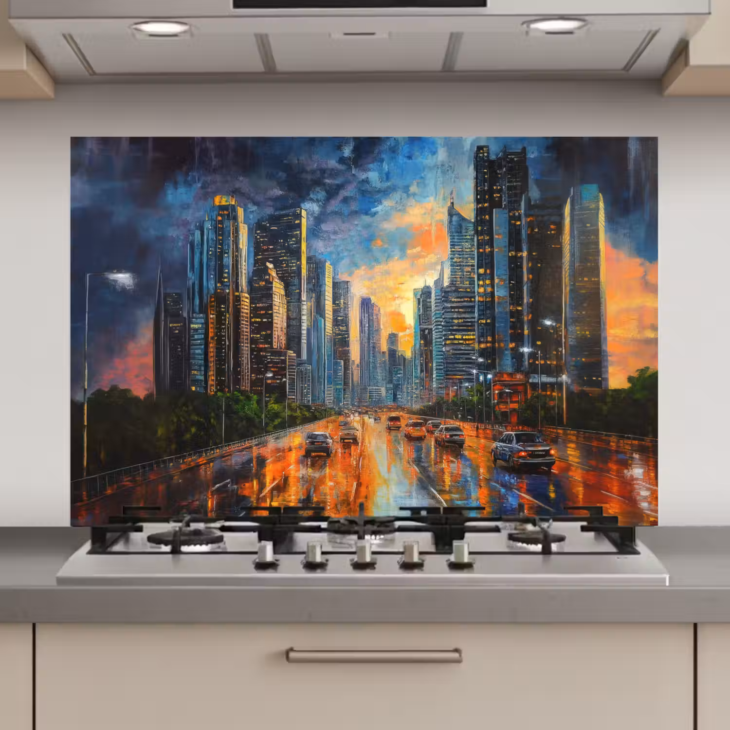 Auto - Skyline - Zon - Blauw keuken achterwand spatscherm klein -3d_website
