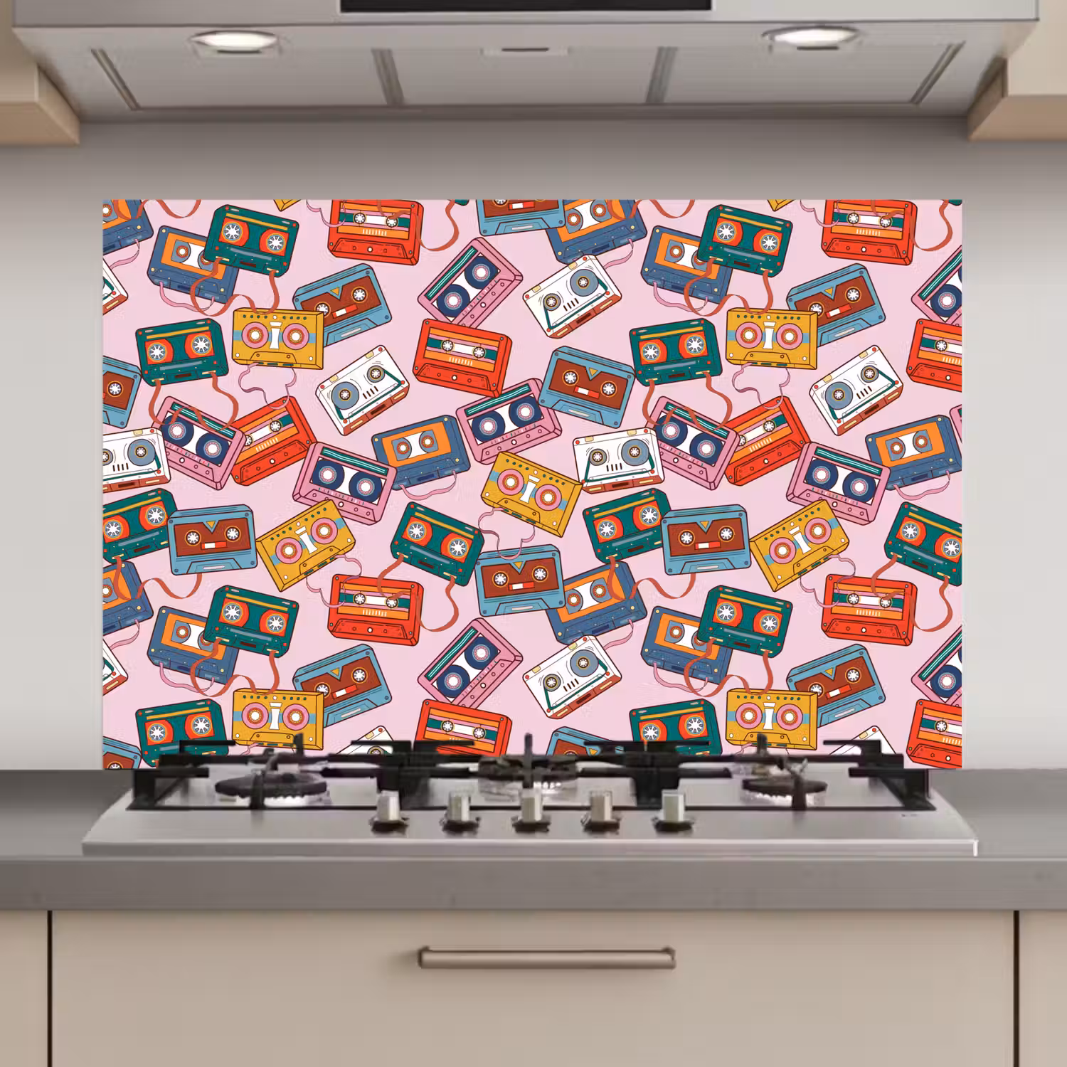 Cassette - Patroon - Roze keuken achterwand spatscherm klein 900 -3d_website