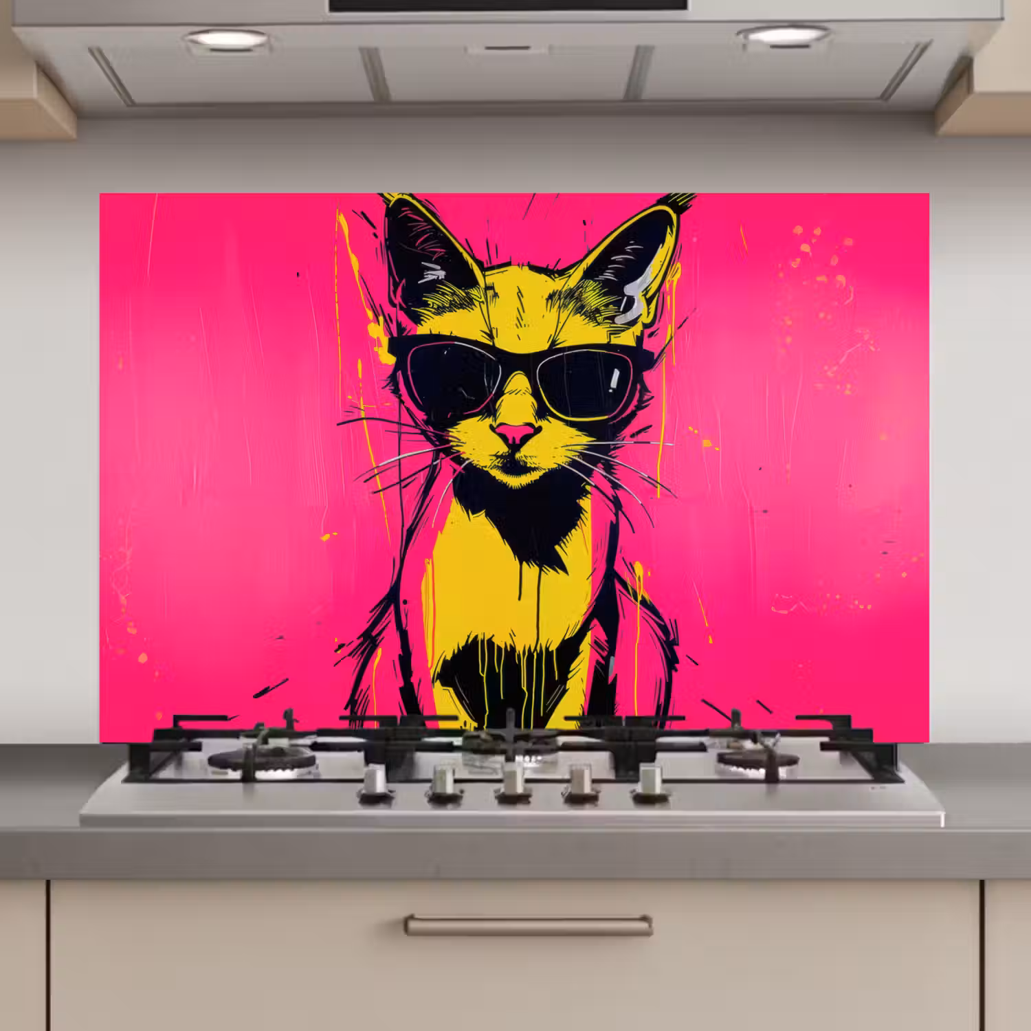 Kat - Art - Zonnebril - Roze keuken achterwand spatscherm klein -3d_website