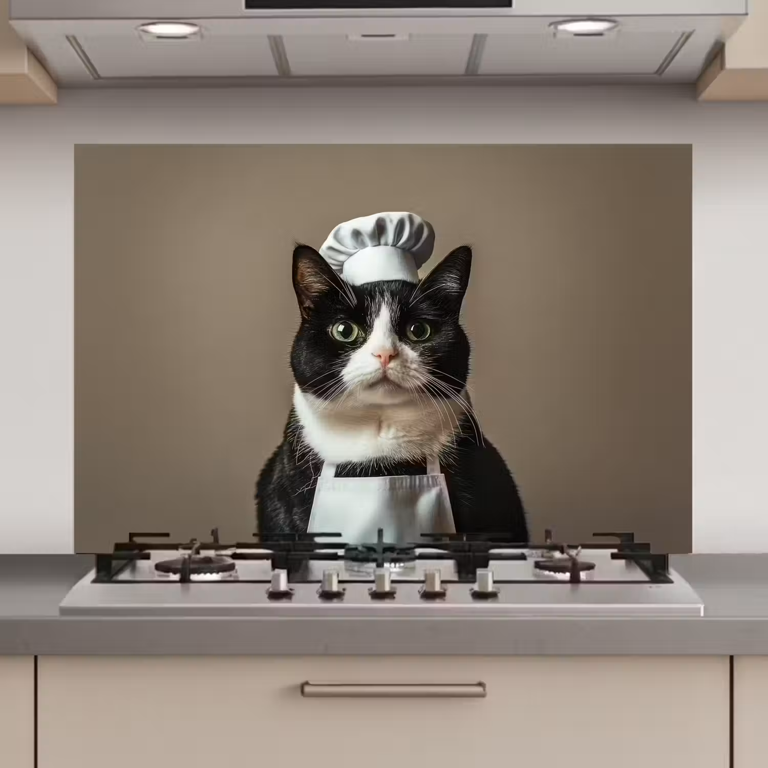 Kat - Kokskleding - Zwart - Wit keuken achterwand spatscherm klein -3d_website