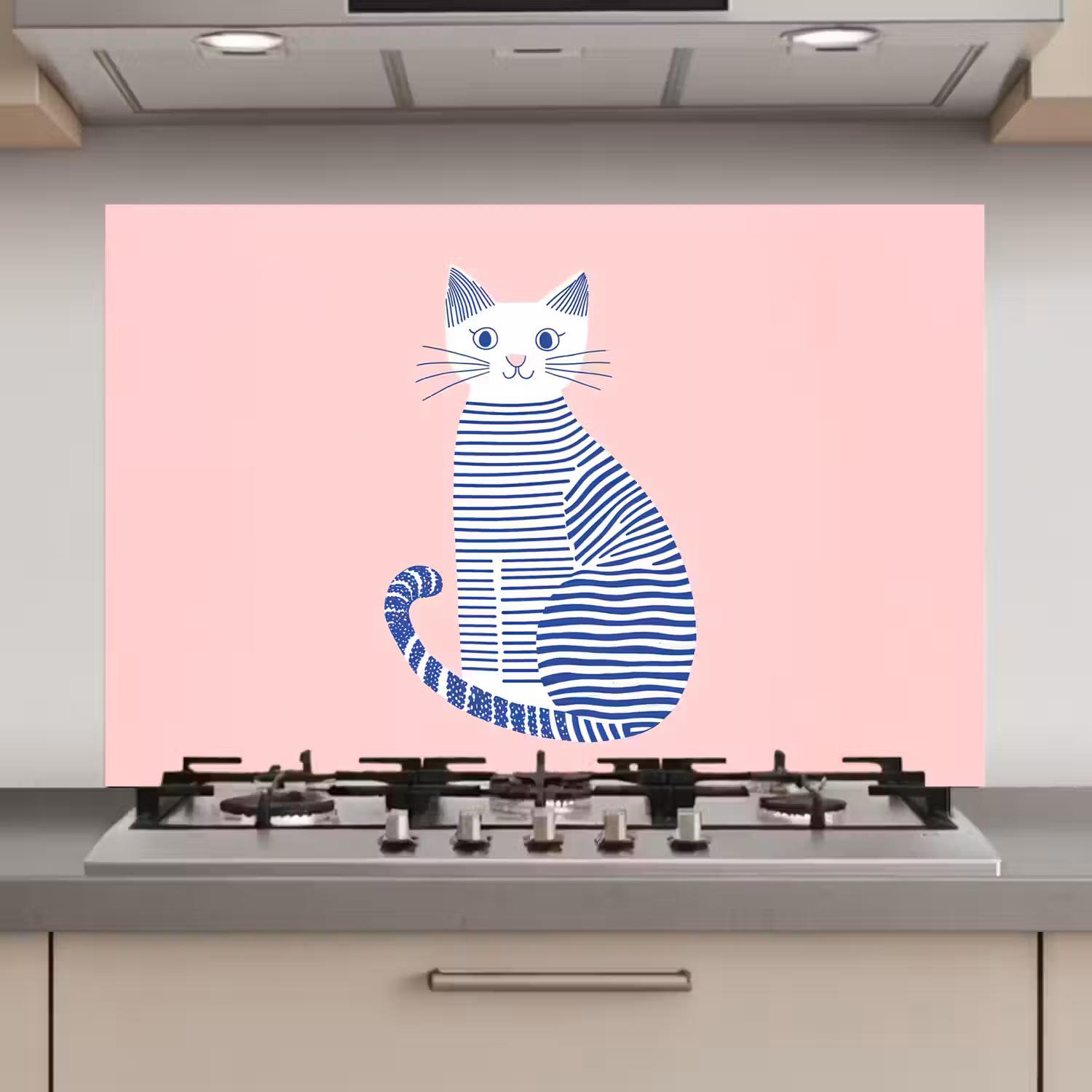 Kat - Illustratie - Minimalistisch - Roze keuken achterwand spatscherm klein -3d_website