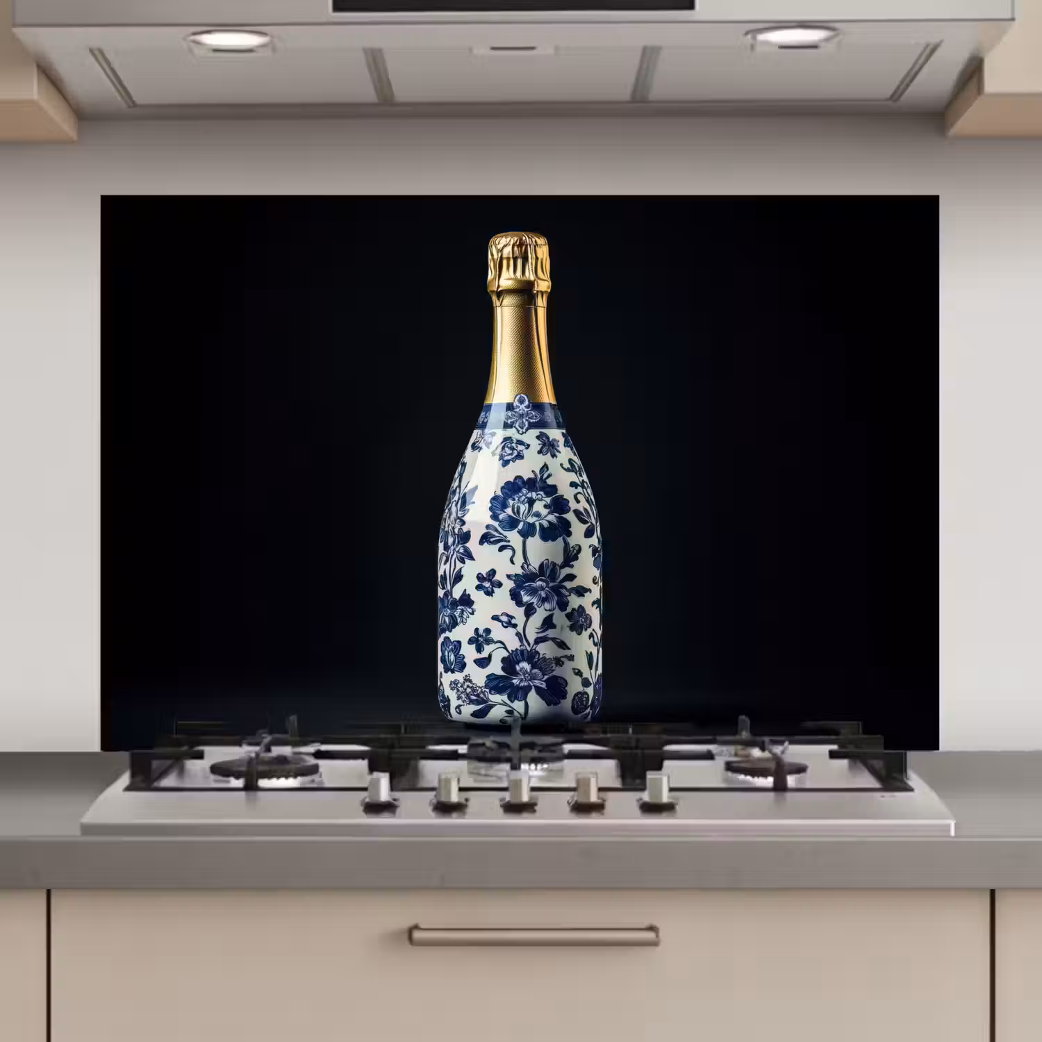 Champagne - Bloemen - Goud - Chique keuken achterwand spatscherm klein -3d_website