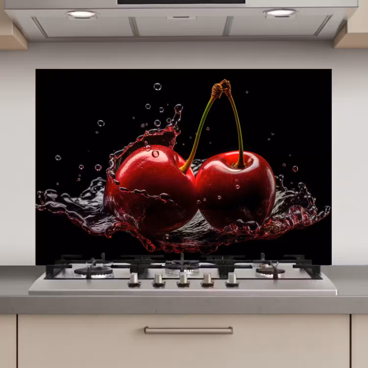 Kersen - Rood - Fruit - Water - Zwart keuken achterwand spatscherm klein -3d_website