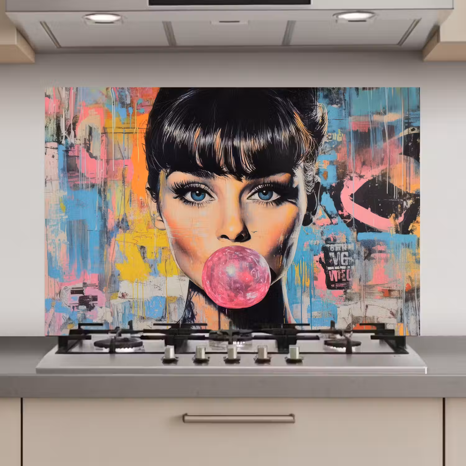 Kauwgom - Vrouw - Penseelstreken - Modern keuken achterwand spatscherm klein -3d_website